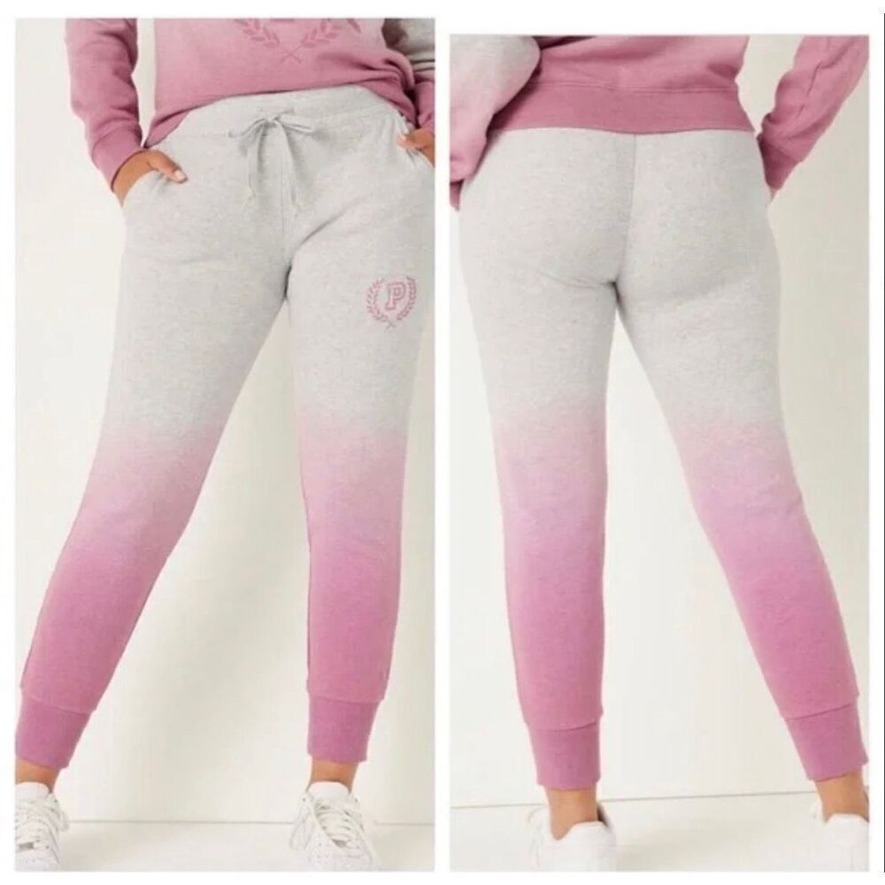 Vs Pink campus jogger sweatpants large (L) pink grey dip dye ombré heritage